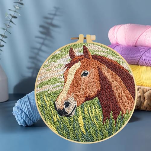 Punch Needle Kits Brown Horse and Green Grass 20x20cm-7