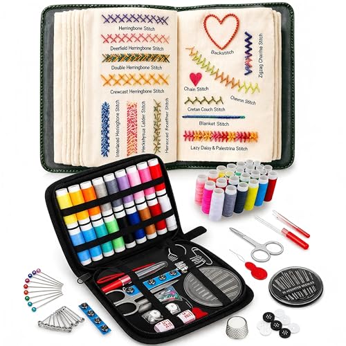 Mordely Embroidery Stitch Book Kit for Beginners, Complete Starter Set with Threads & Tools for Adults DIY Needlework