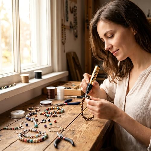 Chispee Thread Burner with one Touch,Thread Zapper for Burning and Trimming Lines, Fast Melting Wax, Leather Heat Transfer, and Stringing Projects (1Pc Burner Pen+10Pcs Tips) - color: Gold Gen 2 - 10 Tips