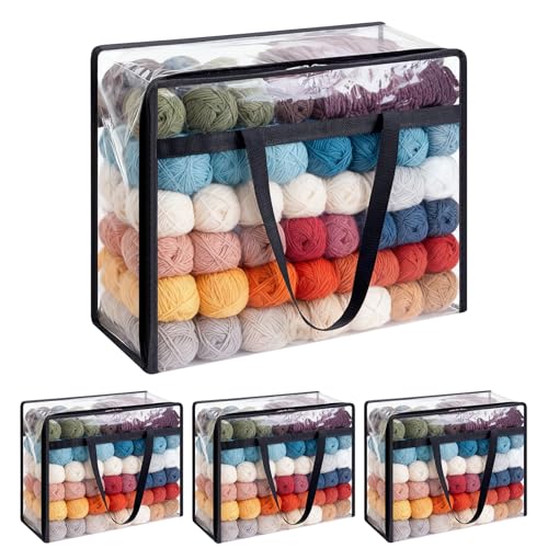 4 Packs Yarn Storage Bags,18x15x9 inches Large Yarn Bag with Dual Zippers & Handle,Clear Yarn Storage Organizer for Various Yarn Balls,Knitting and Crochet Projects