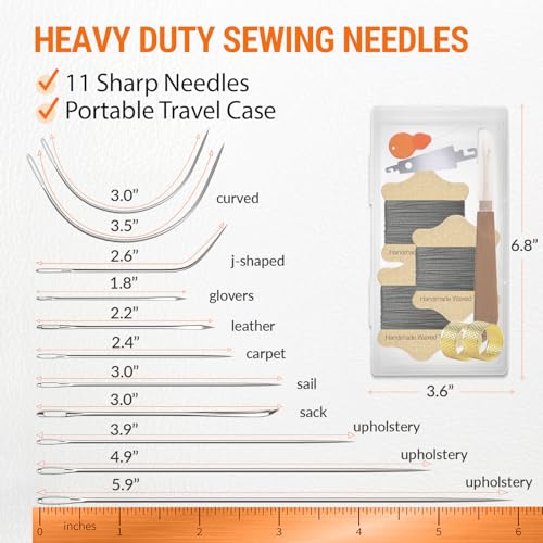 VONEEDL Upholstery Repair Kit: Waxed Sewing Thread (3 Rolls - Black Color) & Heavy Duty Needles (11 PCS) for Leather, Canvas & Quilting Thread - color: Black 3