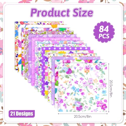 84 Pcs Purple Precut Quilting Cotton Fabric Squares 8 x 8‑Inch - color: Purple, size: 8″