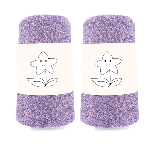 2 Balls Sequin Sparkle Lurex Yarn, Shining Glitter Metallic Knitting-in Accessory Yarn Thread for Knitting and Crochet Sweater Shawl 5000 Yards (1, Purple+Silver) - color: Purple+Silver
