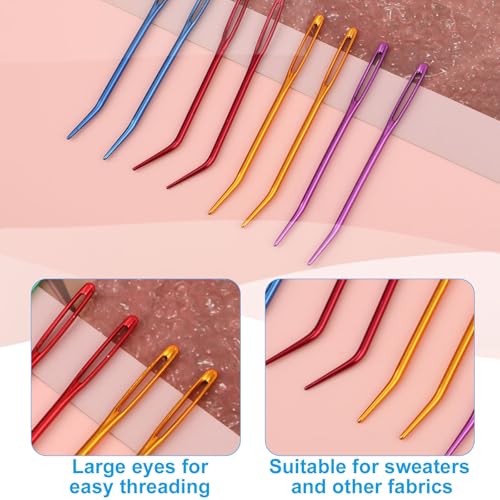 26 Pcs Large Eye Sewing Needles Kit, Yarn Darning Tapestry Needle Set Big Eye Sewing Needles Bent Curved Tip Crochet Needles Stitch Markers Accessories for Weaving Quilting Beading Project Supplies