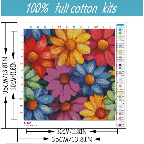 niurenmaoyi Stamped Cross Stitch Kits for Beginners,Counted Embroidery Craft Kits for Adults,Needlepoint Kits for Adults,Flowers Wall Art 13.8X13.8In - color: Cross Stitch Kits0421-01