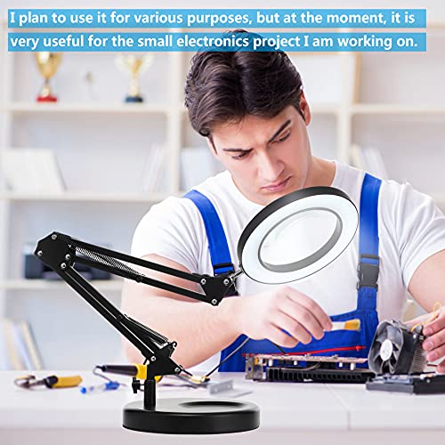 HITTI 12X Magnifying Glass with Light, 1,800 Lumens Stepless Dimmable - color: Black, size: 12X 9.06 INCH Base & Clamp