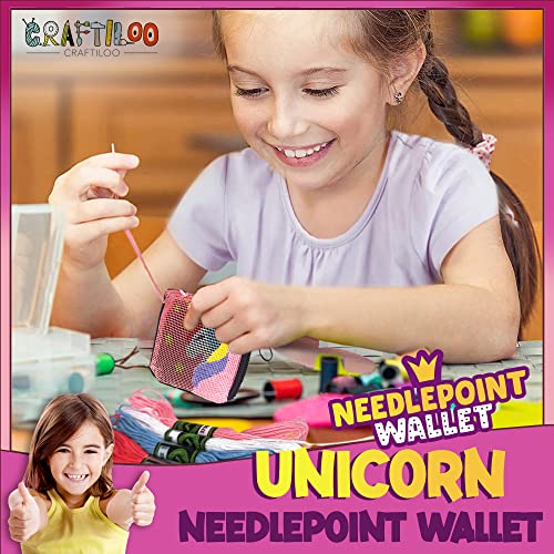 Needlepoint Kit for Kids Ages 6-12 - Unicorn Wallet Cross Stitch Craft - color: Unicorn