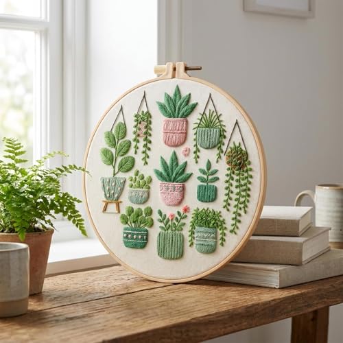 ZCXETP Needlepoint Kits for Beginners, Green Plant Pattern Embroidery Kit for Beginners, Beginner Embroidery Kit Suitable for Craft Enthusiasts and Gifting Occasions