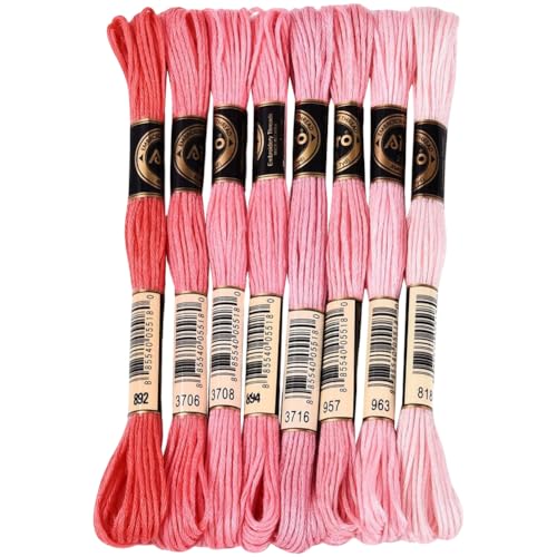 70 Yards 8 Skeins Gradient 6 Strands Hot Pink Embroidery Friendship Bracelet Thread Variegated Floss Cross Stitch Polyester Threads Assorted Bulk Set for Hand Sewing Making Crochet Supply - color: Hot Pink Purple, size: 70 Yards