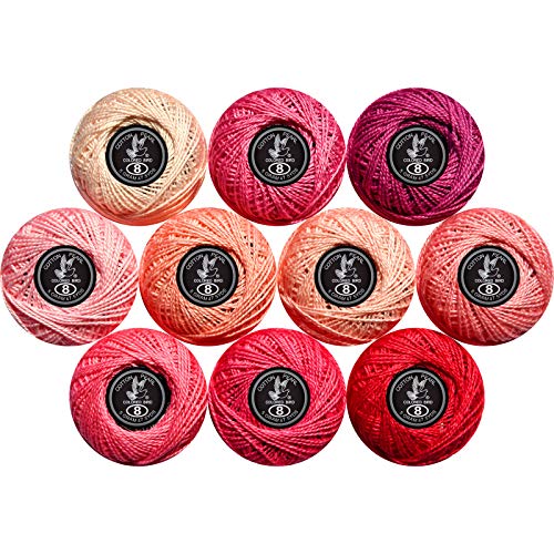 Crochet Thread 10 Balls Cardinal Size 8 for Crochet Hardanger Cross Stitch Needlepoint Hand Embroidery (Pink Series) - color: Pink Series