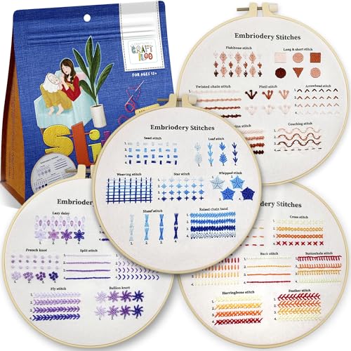 Practice Embroidery Kit for Beginners - Learn Stitches Sampler Kit - color: Stitch Dictionary Practice