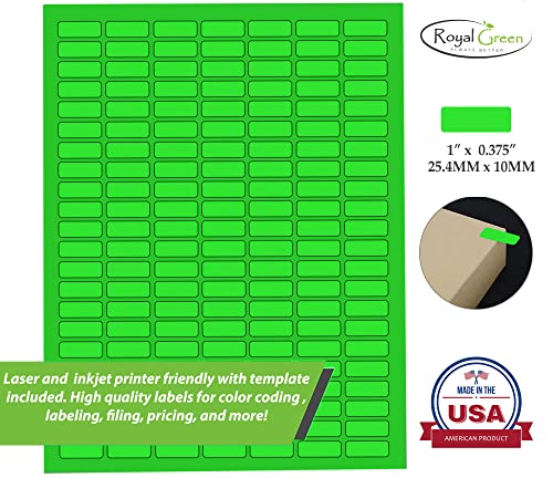 Royal Green Printable Rectangle Labels, 1 x 0.375 Inch - 1078 Pack - color: Neon Green, size: 1078
