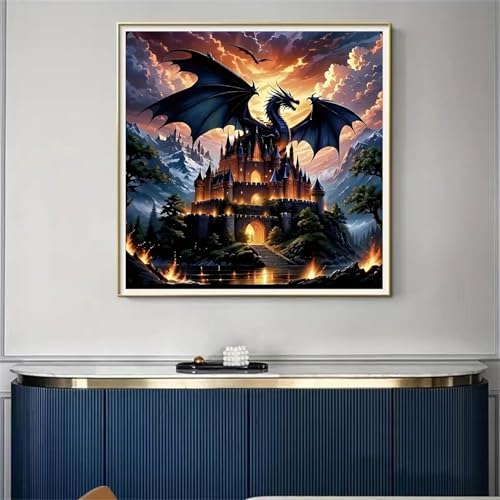 Dragon Stamped Cross Stitch Kits for Beginners Adults, Castle Dimensions Needlepoint Art Crafts,Counted Cross Stitch Kits Embroidery Kits for Beginners Adults for Home Decor 13.8X13.8inch - color: Cross Stitch-1011-10