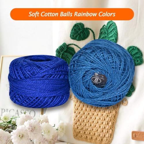 Crochet Thread 10 Balls Size 8 for Crochet Hardanger Cross Stitch Needlepoint Hand Embroidery (Lt Blue Series) - color: Blue Series