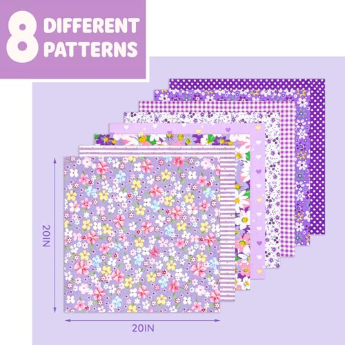 Aubliss 8pcs Fat Quarter Fabric Bundles (100% Cotton - 20'' x 20'') - color: Purple