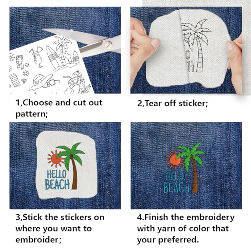 INFUNLY Beach Themed Water Soluble Embroidery Patterns Coconut Tree Submarine Rudder Wash Away Stabilizer for Embroidery Lemon Juice Car Lighthouse Hand Sewing Stabilizers for Hand Sewing Lovers - color: Summer Beach