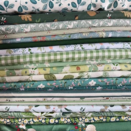 Cotton Fabric DIY Making Supplies Quilting Patchwork Fabric Fat Quarter Bundles DIY for Quilting Cotton Patchwork Cushions (20pcs Green, 9.8" x 9.8") - color: 20pcs Green, size: 9.8" x 9.8"
