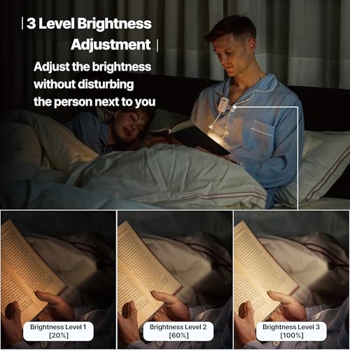 Clip-On Light for Clothes with Portable Case – Book Light, USB Rechargeable LED Lamp for Reading in Bed, Eye-Friendly 3 Color Modes, 3-Level Dimming - color: White