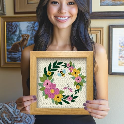 BEUNITONE 2 Sets Flower Punch Needle Kits Butterfly Beginner Punch Embroidery Kits with Frame Embroidery Starter Kits Punch Stitching Kit with Instruction for Wall Hanging Painting 9.4'' x 9.4'' - color: 07-Garland