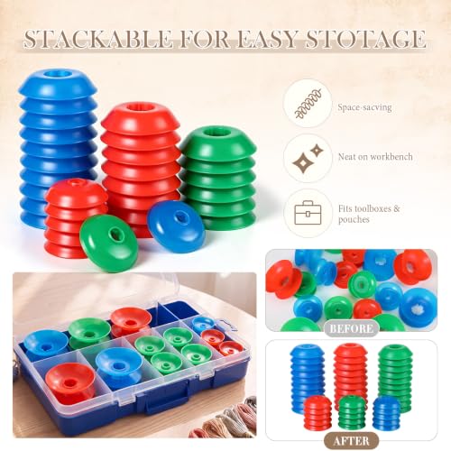Klyyo Clyro 60 Pack 1.875'' 2.5'' No-Tangle Yarn Bobbins, 3 Color - color: Red, Blue, Green, size: 2 Size
