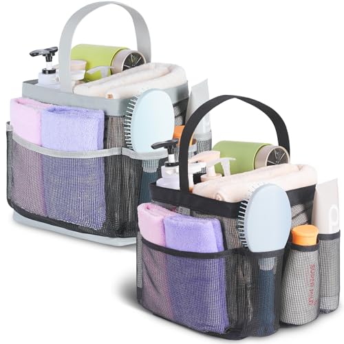 EUDELE 2 Pack Mesh Shower Caddy Portable for College Dorm Room Essentials, Shower Caddy Dorm with 9-Pocket Large Capacity,Shower Bag for Beach,Swimming,Gym - color: All Black+Black-Grey