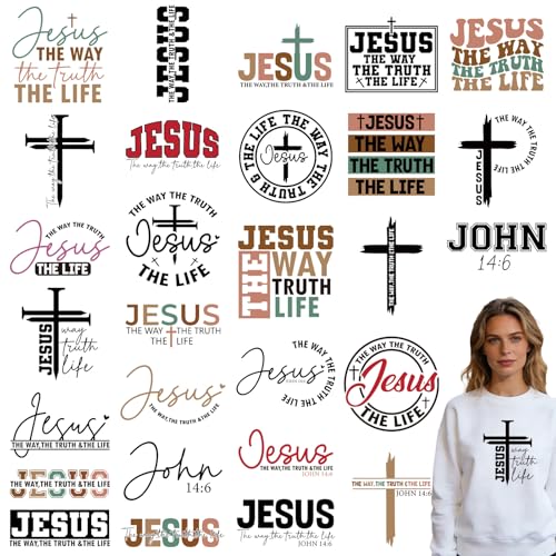 Rngmsi Dtf Transfers Ready to Press - 28 Pcs Bible Verse Christian Iron on Patches for T-Shirts, Cross Religious Iron on Stickers Heat Transfer Vinyl Decals for DIY Fabric Clothes Decor - style: Christian Bible Verse