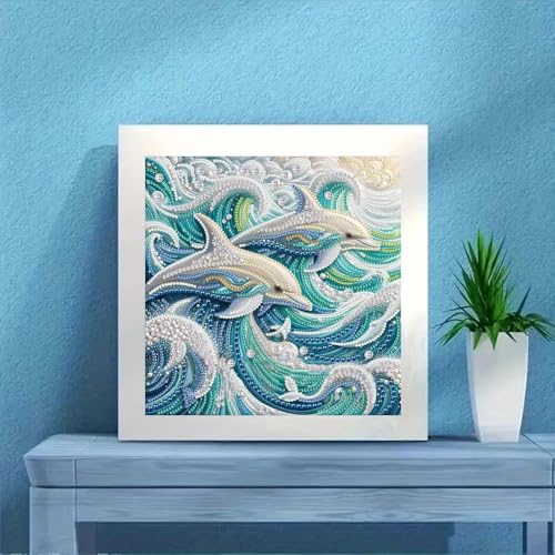 Dolphin Animal Special Shape Diamond Art Kits for Adults,5D Diamond Painting Kits for Adults Beginners,DIY Paint by Diamond Dots Crystal Rhinestones Painting Kits for Home Wall Decor 12×12inch - color: XJ117