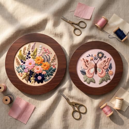 Wenqik 6 Pcs Wood Embroidery Frames for Cross Stitch, 8 Inch, 6 Inch, Round