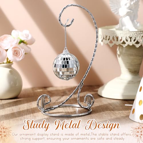 MorningRo 1 Pcs Ornament Display Stand 7.5" Height Ornament Stand Holder Ornaments Hanger Terrarium Bracket Air Plant Holder Hanging Hook for Christmas Home Party Wedding Decoration(Silver) - color: Silver
