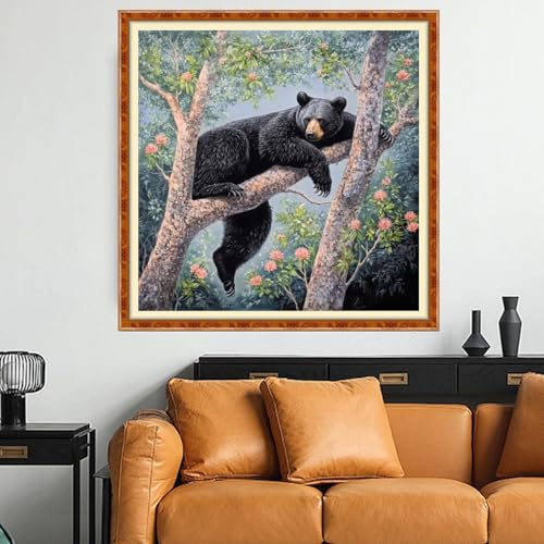 Funchey Counted Cross Stitch Kits for Adults Needlepoint Kits Unprinted Cross Stitching Embroidery Kit 11CT Cross Stitch Supplies-Little Bear on the Tree 18x18 inch - color: Artcolor15