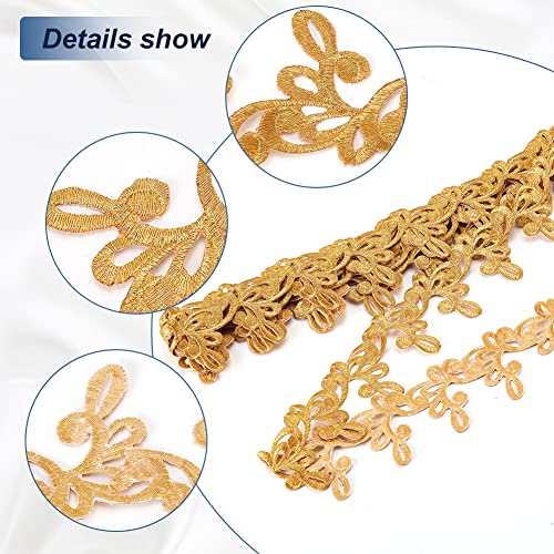 NBEADS 4.37 Yards Gold Embroidery Polyester Ribbons, 2.3 Inch Wide Adhesive Goldenrod Lace Trim Iron on Metallic Flower Lace for Sewing Costumes Gowns Home Decor Garment Accessories - color: 2.3 Inch Gold Ribbons