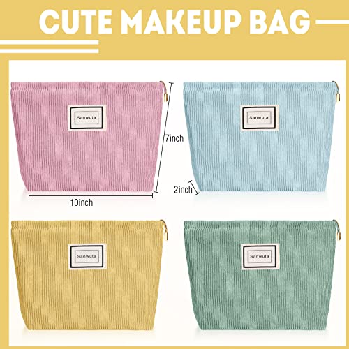Sanwuta 4 Pack Velvet Corduroy Makeup Bag Zipper Pouch,Macaron Series,Plaid - color: Macaron Series