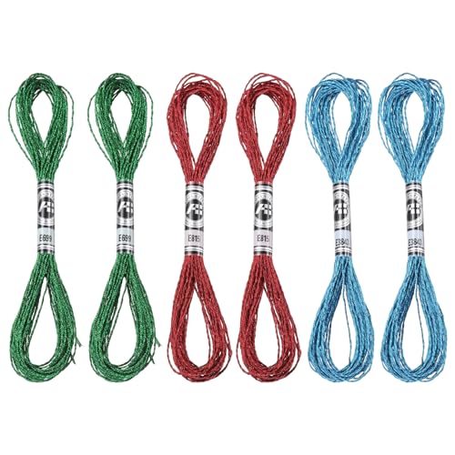 PATIKIL 6 Skeins Embroidery Floss, Metallic Embroidery Thread Nylon Threads Bracelets String for Cross-Stitch Hand Embroidery, Blue/Dark Green/Red - color: Blue/Dark Green/Red