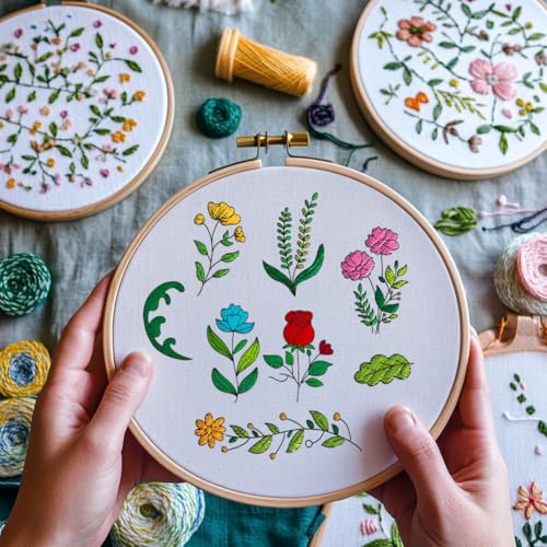 BENECREAT 4 Sheets Plants Sewing Embroidery Stabilizers, 109pcs Flowers Grass Embroidery Paper with Pre-Printed Water Soluble Stabilizer for Embroidery Hand Sewing Lover Beginners - color: Plants