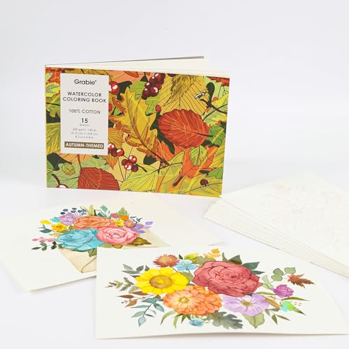 Grabie Watercolor Coloring Book, 15 A5 Cotton Sheets, Autumn-Themed - color: Autumn