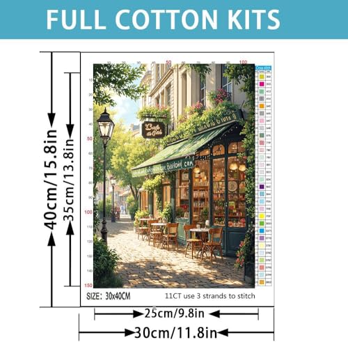 cafes Stamped Cross Stitch Kits for Adults -Embroidery Kits for Beginners Adults,11 CT Patterns Dimensions Counted Cross Stitch Kits for Adults Arts Craft 12x16 inch - color: Cross stitch-7