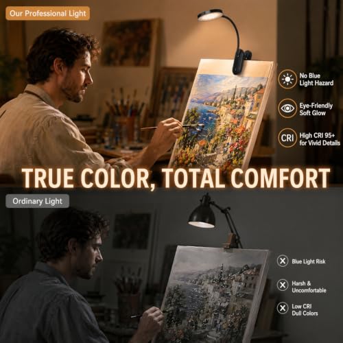 Clip on Light, Stepless Dimmable & 3 Colors Touch Control Clip On Bed Light. Dorm Room Essential 2600mAh Rechargeable Battery Powered Lamp. Flexible Clip On Lamp for Desk/Bedside/Headboard - color: Black