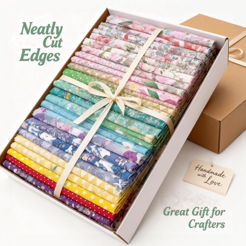 Aubliss 50pcs 100% Cotton Fabric Bundle 8" x 8" PreCut Fat Squares Sheets - color: Assorted Prints, size: 50PCS 8" x 8"