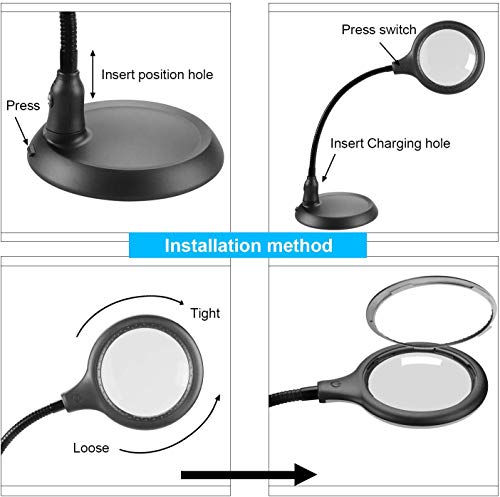Magnifying Glass Lamp,5X Magnifier LED Light and Flexible Neck,Magnifying Lamp USB Powered,Perfect for Reading,Hobbies,Task Crafts or Workbench