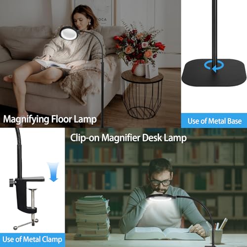 12X Large Magnifying Glass with Light and Floor Stand, Magnifier Lamp - color: Black