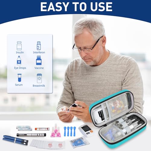 Medineed Temperature Display Insulin Travel Case, 2PCS Ice Packs, Seafoam - color: Seafoam