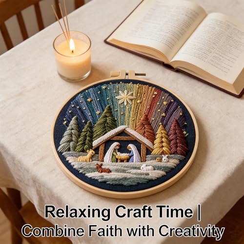 BoAn DIY Embroidery Kit for Adults, Nativity Cross Stitch Craft with Hoop - color: shengjing-1