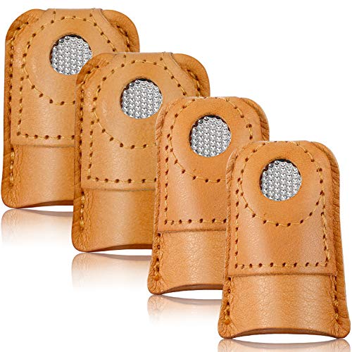 WILLBOND 4 Pcs Leather Thimble Finger Protector for Hand Sewing, 2 Sizes