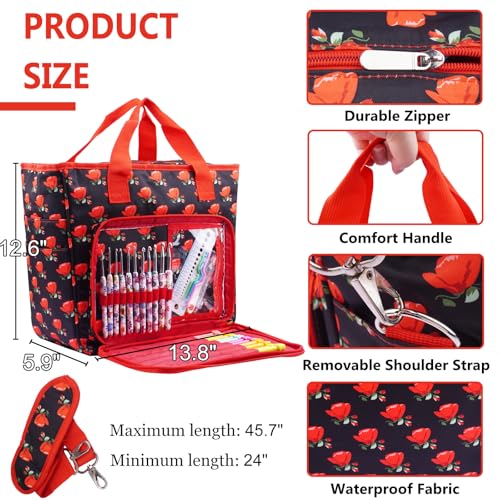 Knitting Bags and Totes Organizers Large Yarn Bags(Red Rose) - color: Red Rose
