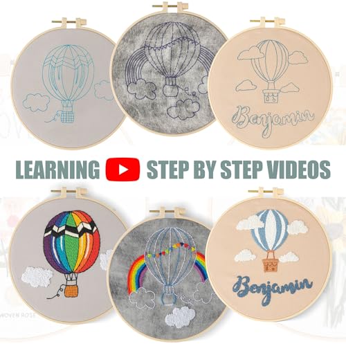 LX LERMX Embroidery Kits for Beginners, Adult Starter Cross Stitch Kit Needlepoint Complete DIY Kit with Unique Patterns, Hoop, Colorful Threads, Tools, Step by Step Instructions & Video Tutorial - color: Pattern 7 - 3PCS