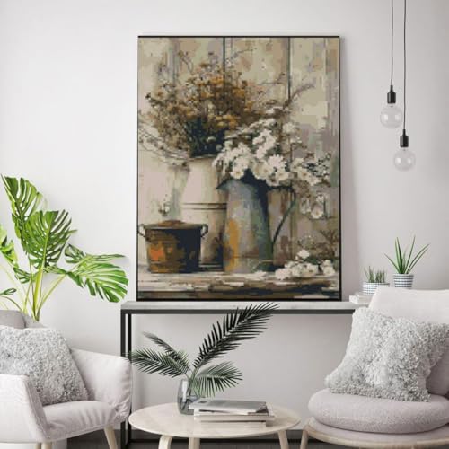 MYBISYMQQ Flower Stamped Cross Stitch Kits, DIY Flowers Cross Stitch Ornament Kits for Adults Beginners, Counted Embroidery Needlepoint Kits Home Decor Cross Stitch Patterns 15.7x11.8 inches - color: D017