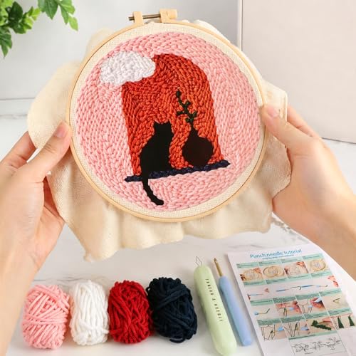 DIY Punch Needle Kit for Adult Beginners, A Cat on the Windowsill - size: Cat Pattern