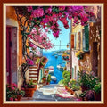 Joyhoor Stamped Cross Stitch Kits for Beginners, Needlepoint Kits for Adults, 11CT Counted Embroidery Kits-Seaside Flower Street 18x18 inchs - color: Artstyle16