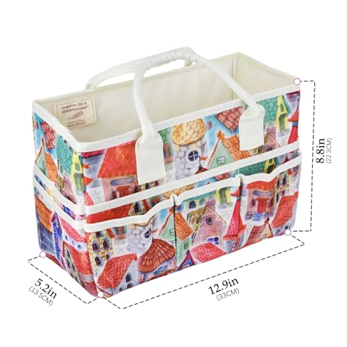 Craft Organizer Tote Bag with Multiple Pockets,Scrapbooking Art Storage - color: house