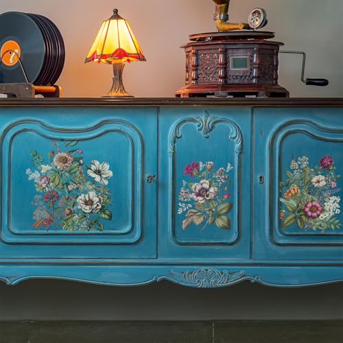 Floral Rub on Transfer for Furniture Vintage Large Flower UV DTF Transfer Sticker for Wood Glass Home Decor, Retro Flower - style: Retro Flower